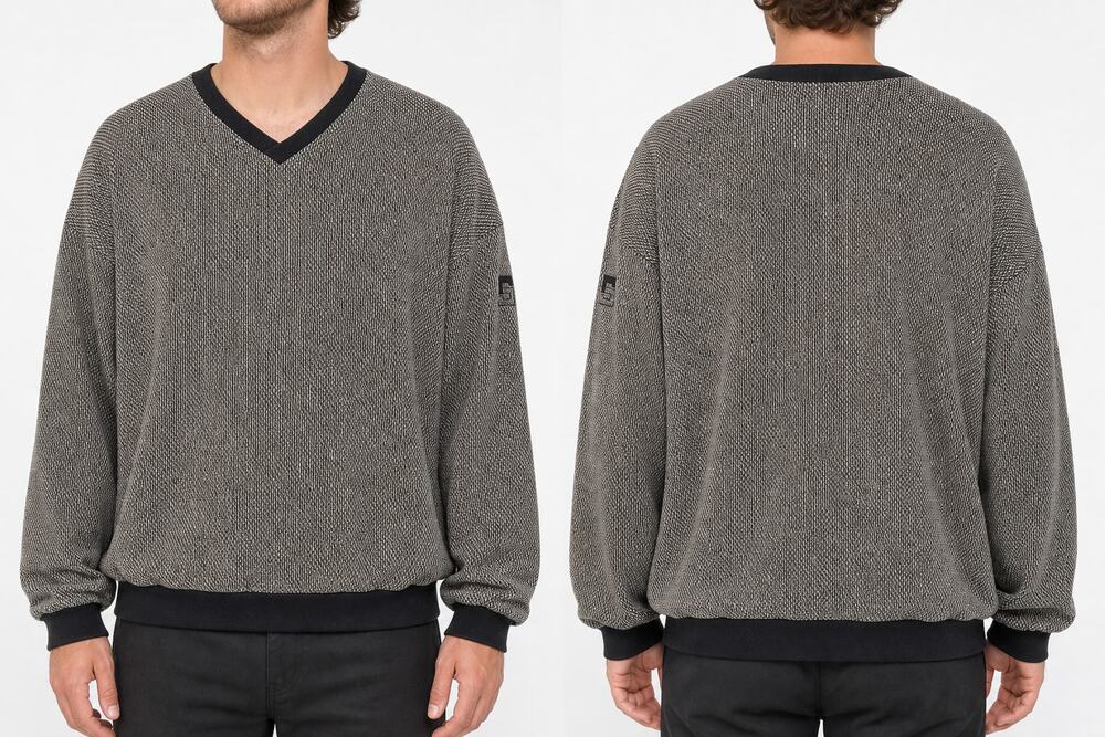 Antigua Men's Textured V-Neck Pullover Golf Sweater Black Tan XL Business Casual